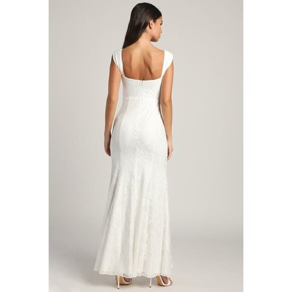 Lulus Womens Size XS Say Yes White Lace Off-the-Shoulder Mermaid Long Gown New - Picture 2 of 11